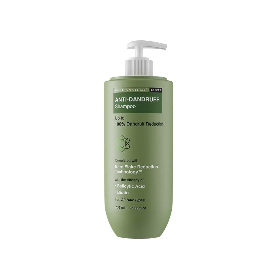 Bare Anatomy Expert Anti-Dandruff Shampoo bottle front showing vegan formulation for scalp balance.