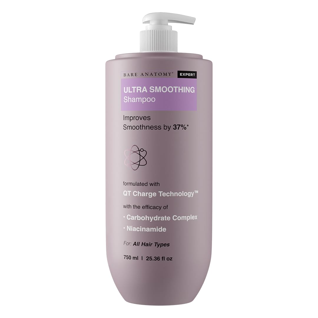 Bare Anatomy Ultra Smoothing Shampoo bottle shows sleek packaging and frizz control benefits