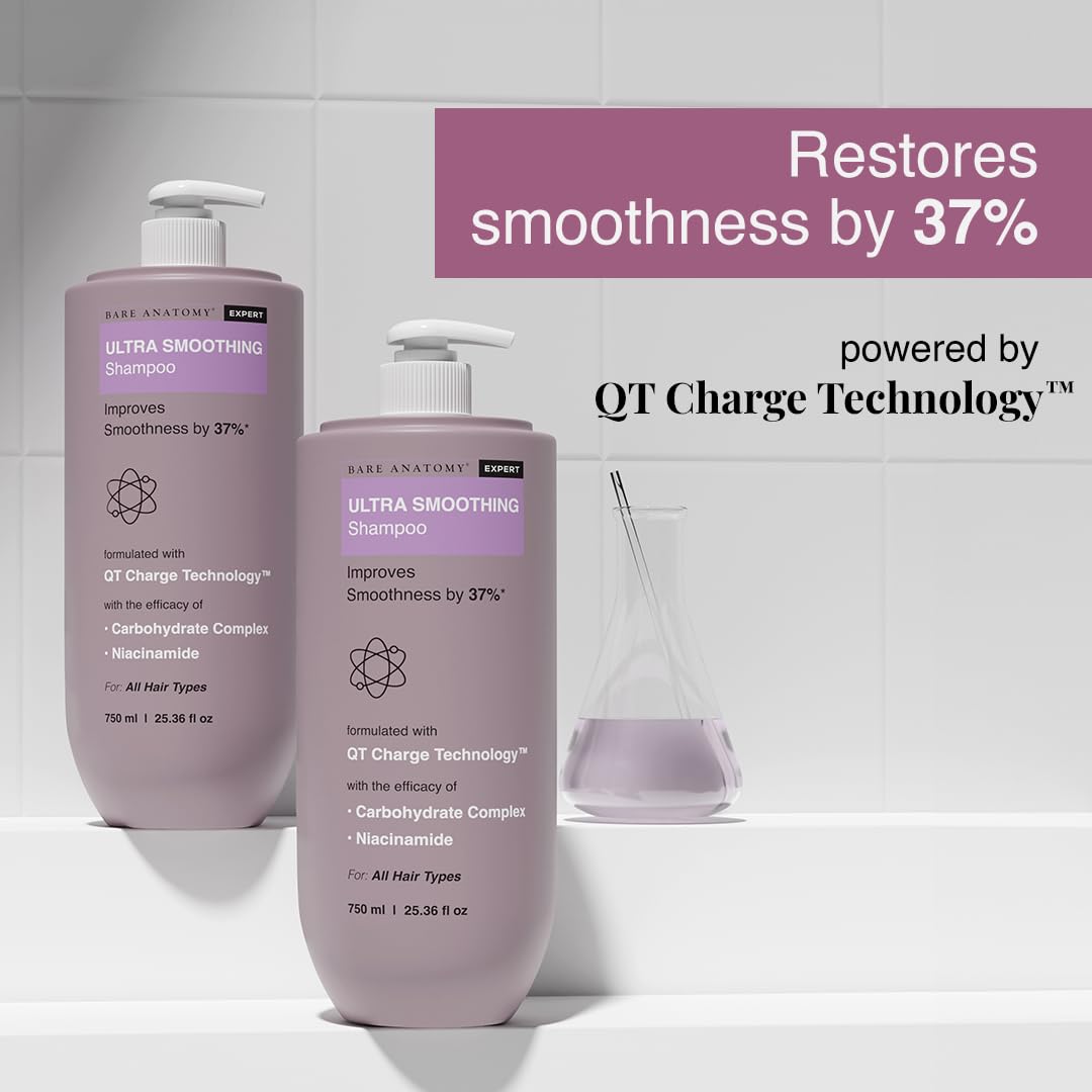 Bare Anatomy Ultra Smoothing Shampoo pump highlights easy dispensing for smooth styling