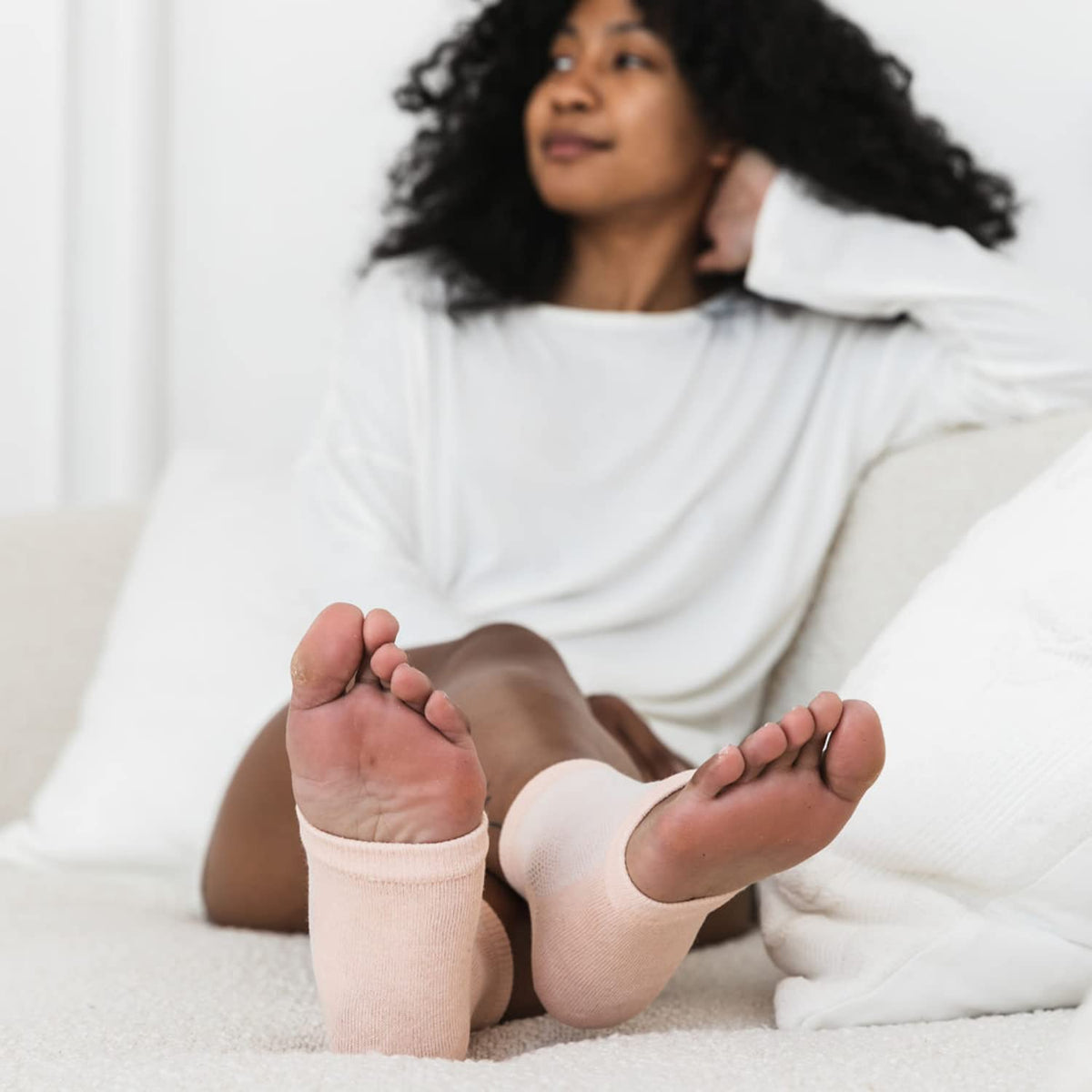 Bare August Gel-lined socks worn during the day to protect heels from dryness.