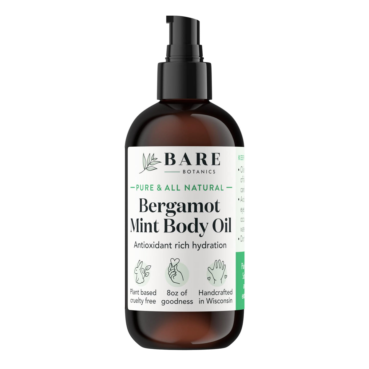 Bare Botanics Mint Body Oil bottle ready for deep hydration on skin.