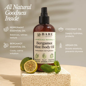 Close-up of mint-scented label communicates natural ingredients and scent.