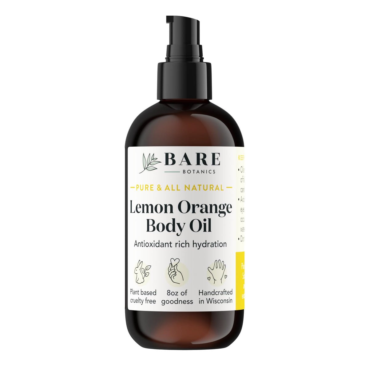 BARE BOTANICS Lemon Orange Body Oil bottle for natural hydration