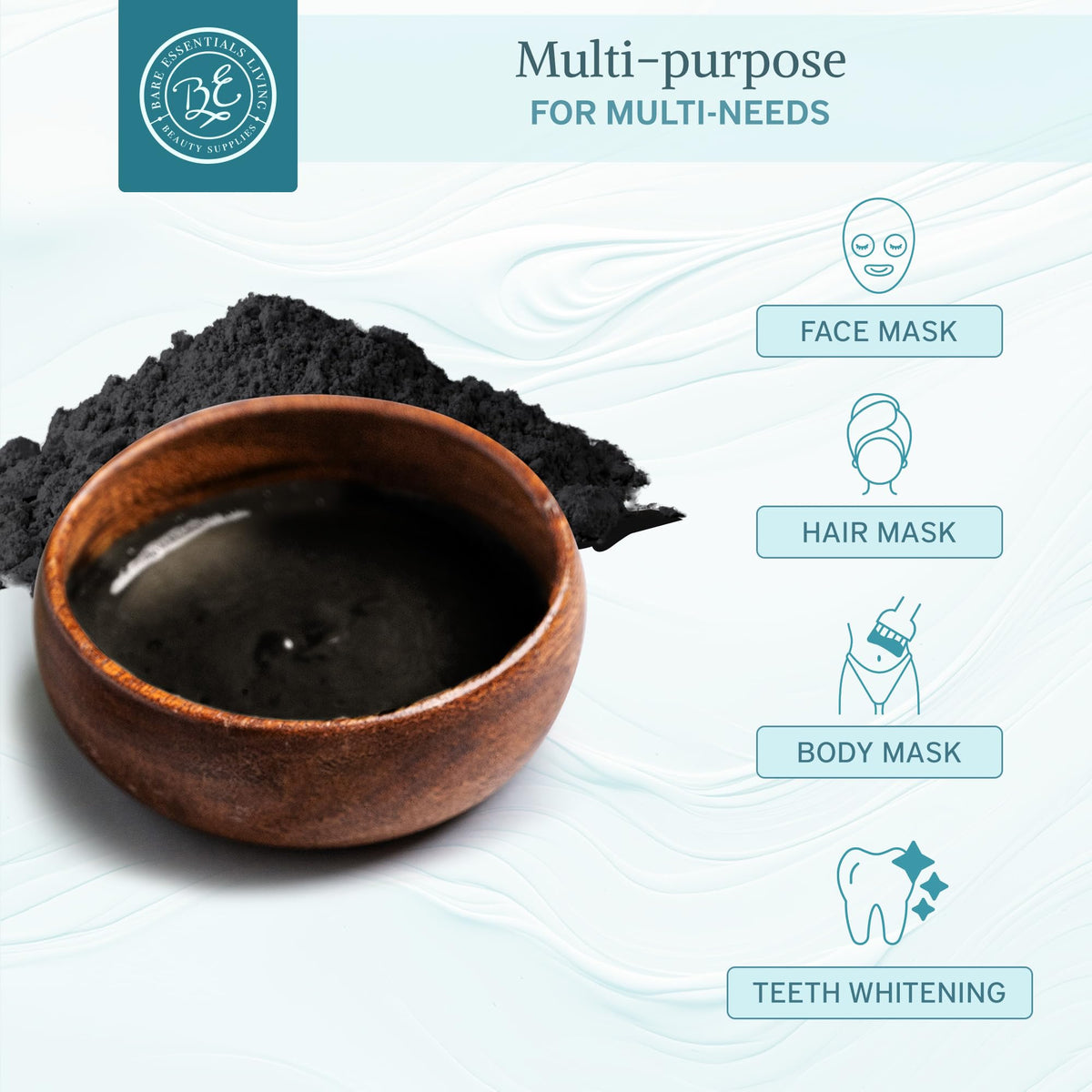 Bare Essentials Living activated charcoal powder ideal for natural teeth care