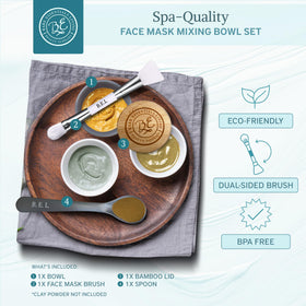 Closeup of Bare Essentials Living bamboo lid on the clay mask bowl.