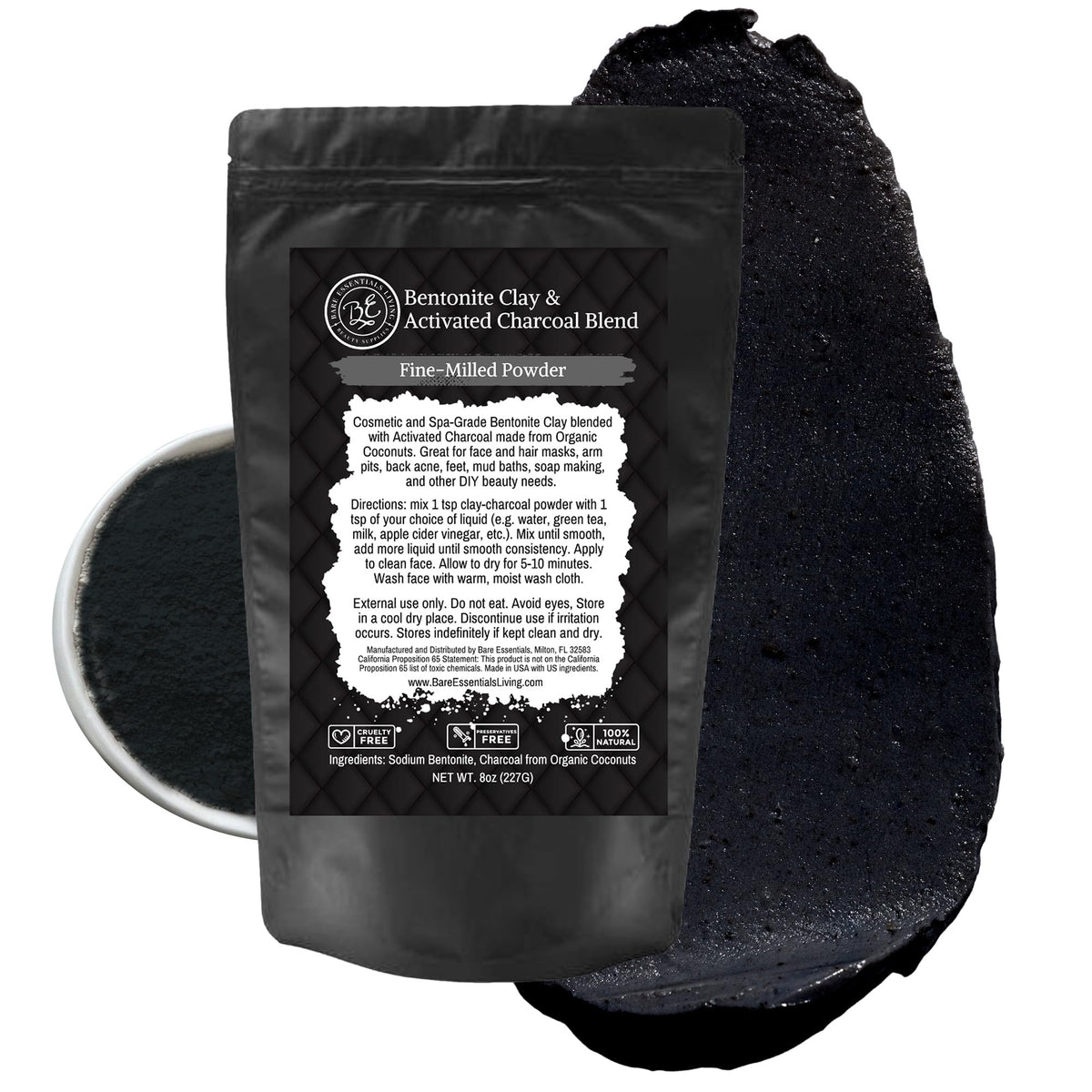 Bare Essentials Living bentonite clay 8oz powder used for DIY facial masks and pore cleansing