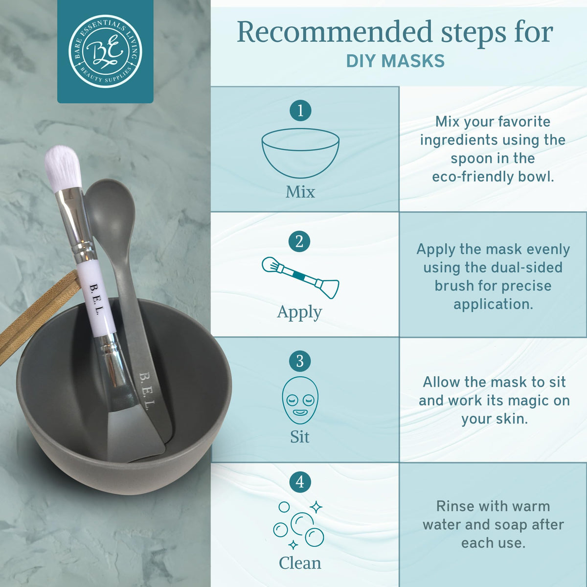 Bare Essentials Living DIY facial mask setup for at-home spa experiments.