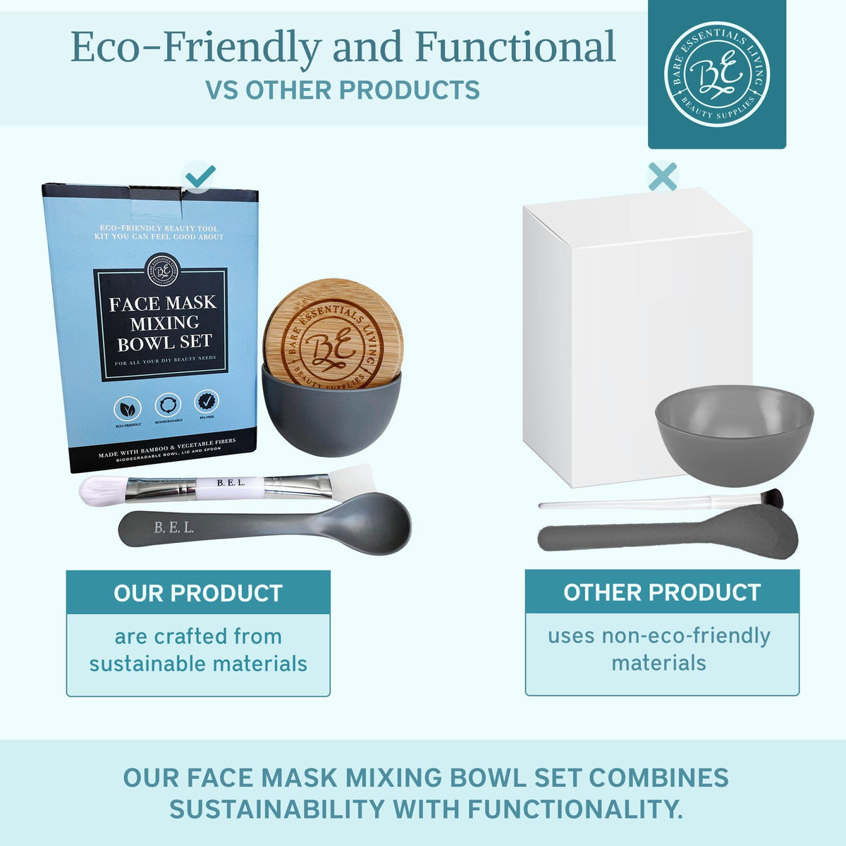 Bare Essentials Living dual-sided brush for even product distribution.
