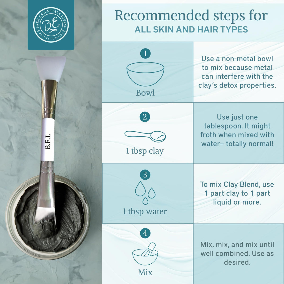 Purifying mud mask with Bare Essentials Living clay and charcoal on hair and skin