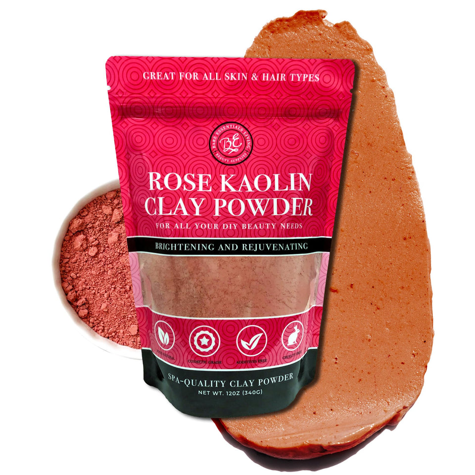 Bare Essentials Living Rose Kaolin Clay Powder pink face mask setup for smooth skin care