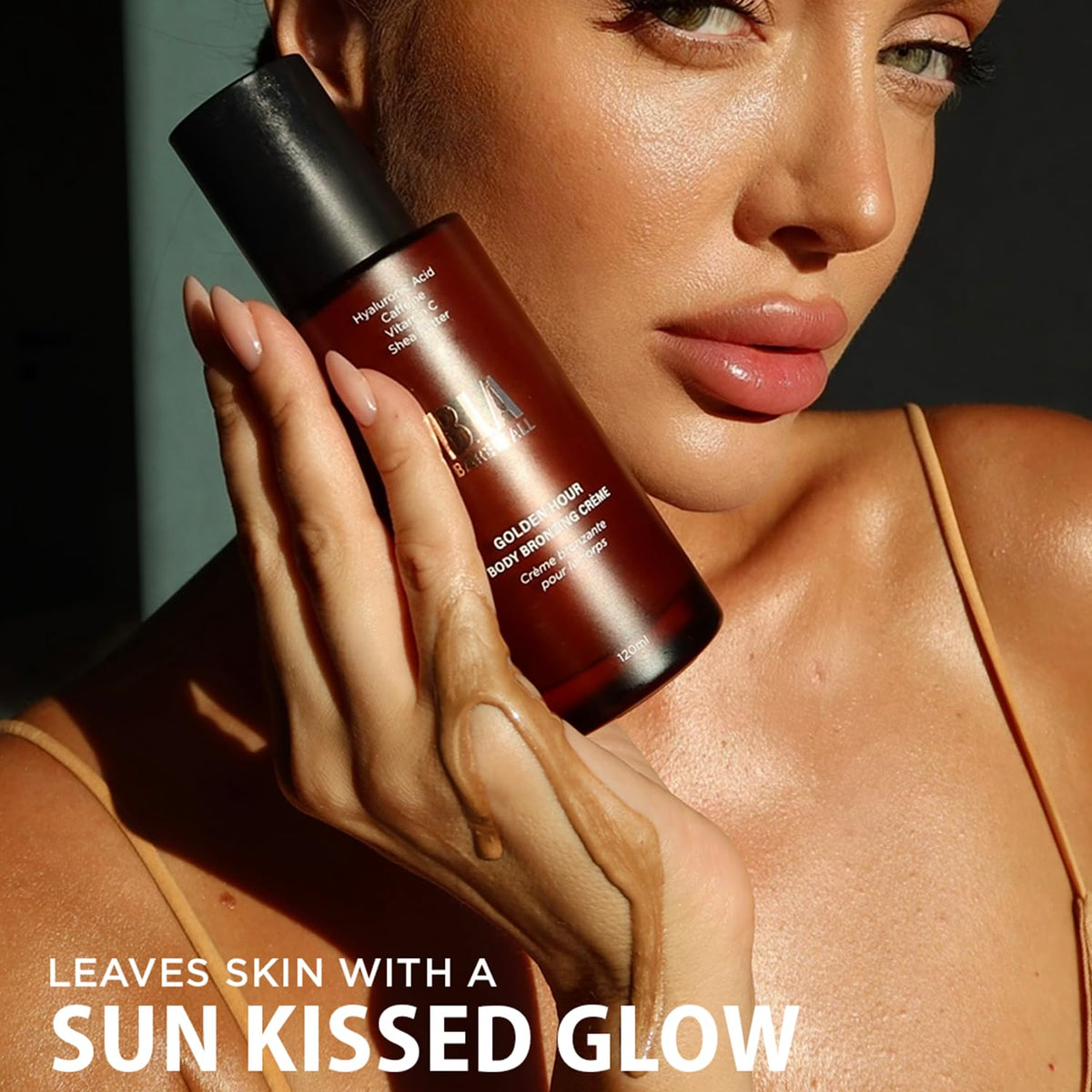 Bare It All Golden Hour application on skin creates a smooth bronze