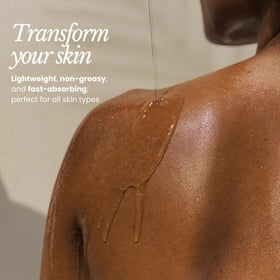 Bare Botanics after-shower application shows quick-absorbing hydration on damp skin.
