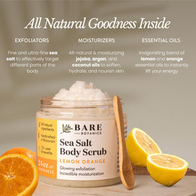Bare Botanics Lemon Orange Scrub spoon inside highlights easy, even application.
