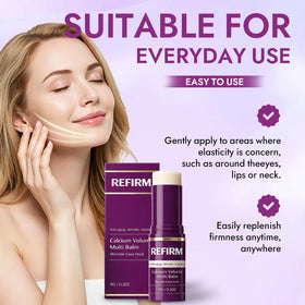 Barebutt Refirm Calcium Multi Balm Stick on lips for hydrated, comfortable daily touch-ups.
