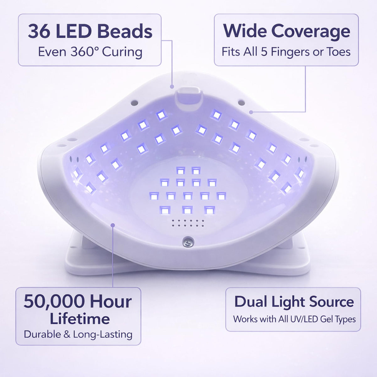 BAREDAZZLE 120W lamp auto sensor enables hands-free curing during pedicures.