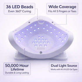 BAREDAZZLE 120W lamp auto sensor enables hands-free curing during pedicures.