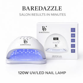 BAREDAZZLE 120W lamp low heat mode protects nails during curing.