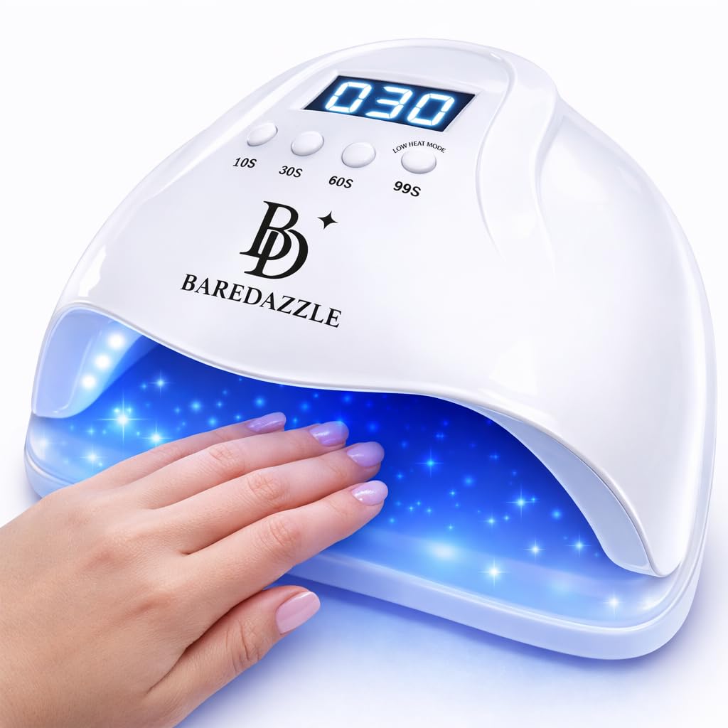 BAREDAZZLE 120W lamp side view fits compact desks for efficient manicures.