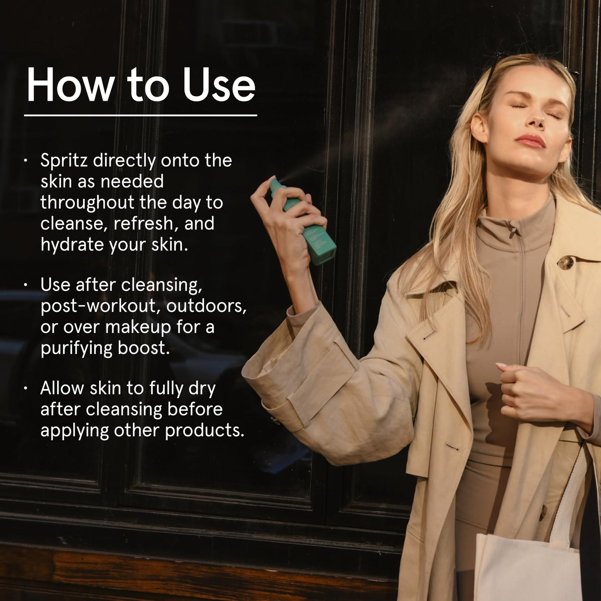 Barefaced Clean Slate Spritz applied to the face for soothing relief.