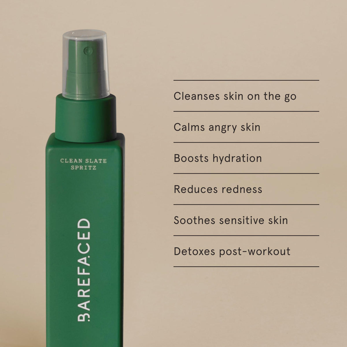 Barefaced Clean Slate Spritz misted after a workout to refresh skin.