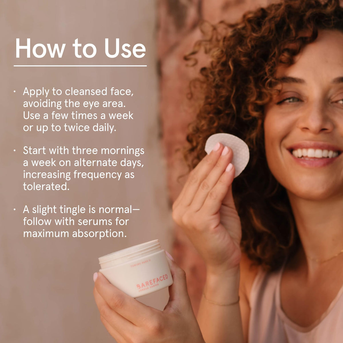 Barefaced Glow Peel Pad texture close-up highlighting exfoliation.