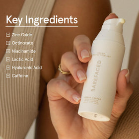 Barefaced Sheer Protection SPF 50+ cream on hand shows lightweight hydration