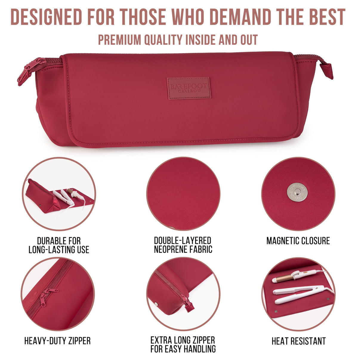Barefoot Caribou curling iron holder keeps tools secure during transit