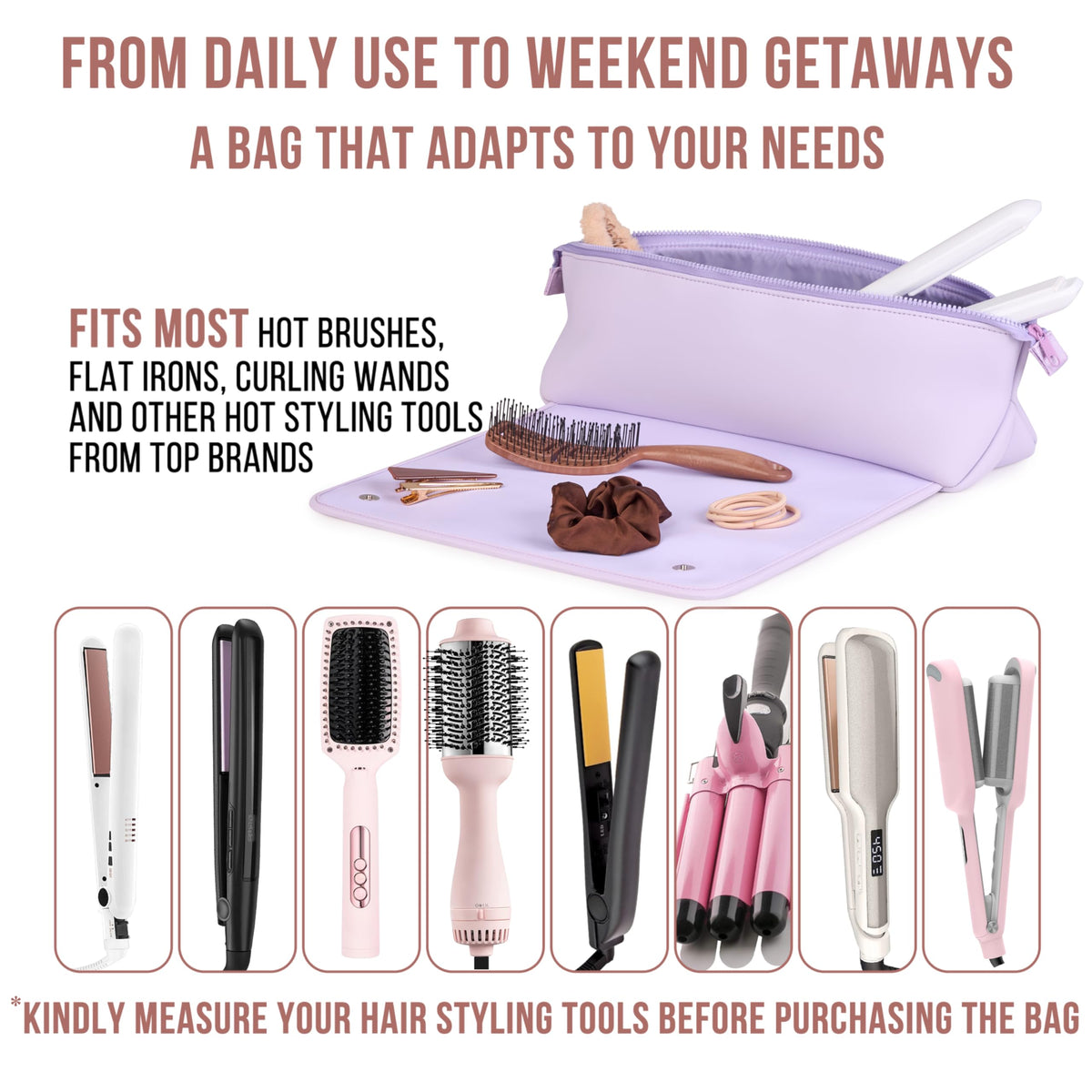 Barefoot Caribou Lilac elastic bands hold hair clips during travel.
