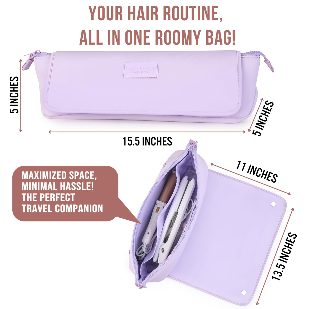 Barefoot Caribou Lilac heat-resistant mat protects countertops during heat styling.