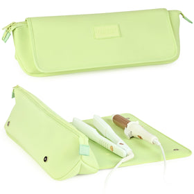Barefoot Caribou travel bag with heat-resistant mat protecting hot tools during travel.