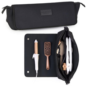 Barefoot Caribou travel bag interior pockets keep styling tools organized on the go.
