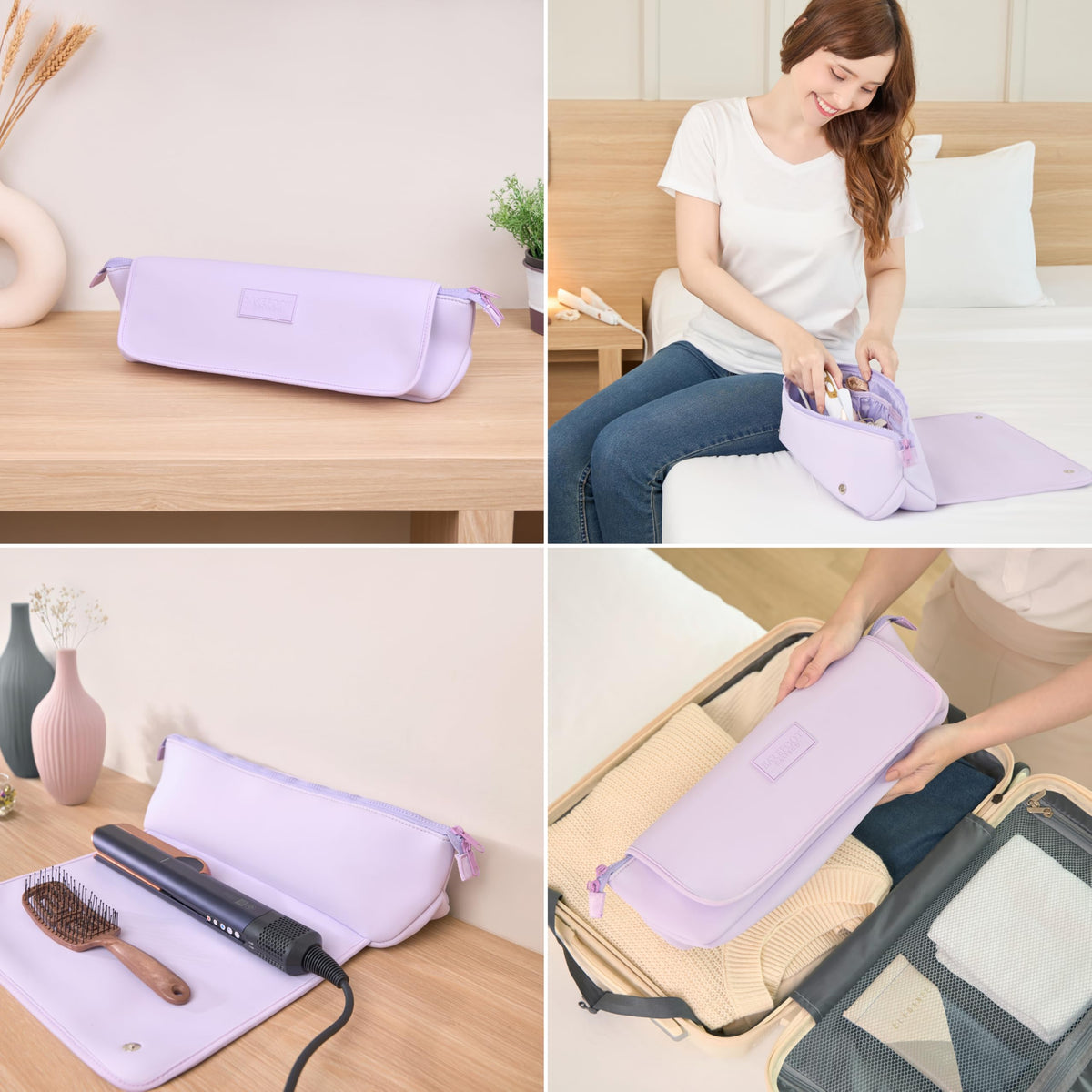 Barefoot Caribou Lilac travel bag open view shows easy access to tools.