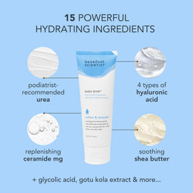 Barefoot Scientist High Dive ingredients graphic illustrating hyaluronic acid and shea butter