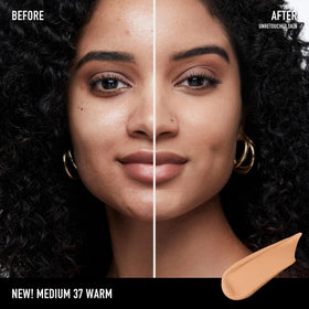 Bareminerals Barepro brush application shows easy blend and even tone.