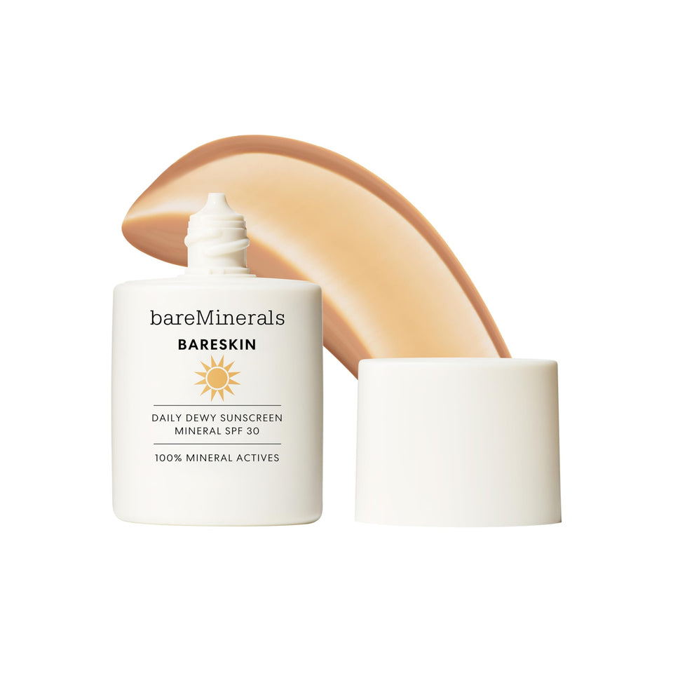 bareMinerals BareSkin Daily Dewy Sunscreen packaging shows mineral SPF 30 protection for daily use