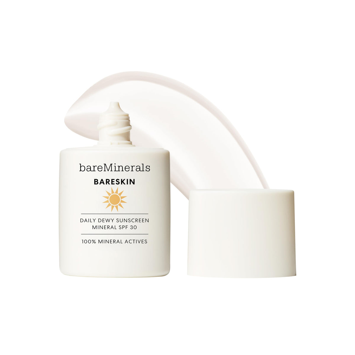 bareMinerals Bareskin Daily Dewy Sunscreen bottle provides lightweight mineral protection for daily use.