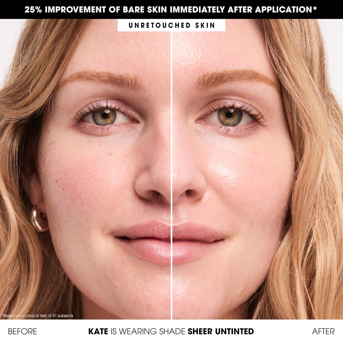bareMinerals Bareskin Daily Dewy Sunscreen dispense shows smooth application with non-greasy finish.