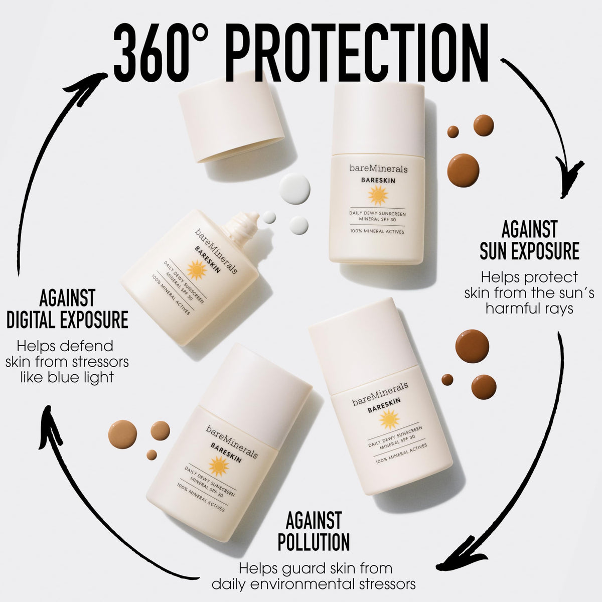 bareMinerals Bareskin Daily Dewy Sunscreen packaging sits alongside clean, travel-friendly design.