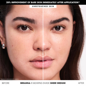 BareSkin Sunscreen swatch on skin demonstrates a sheer, natural finish