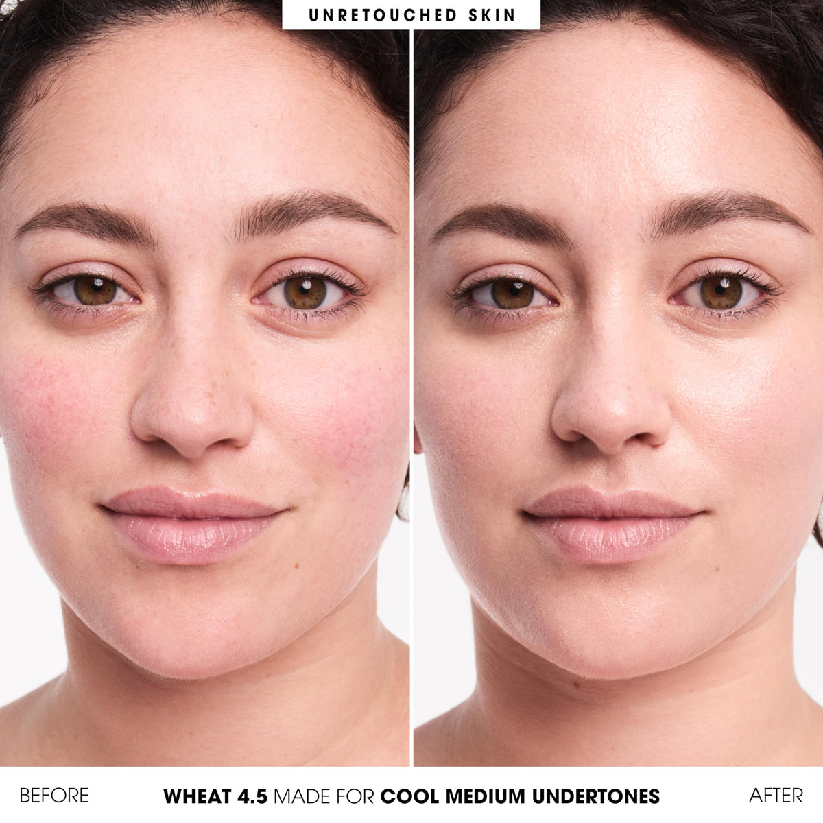 bareMinerals Complexion Rescue Stick Wheat 4.5 swatch demonstrates buildable luminosity on skin.