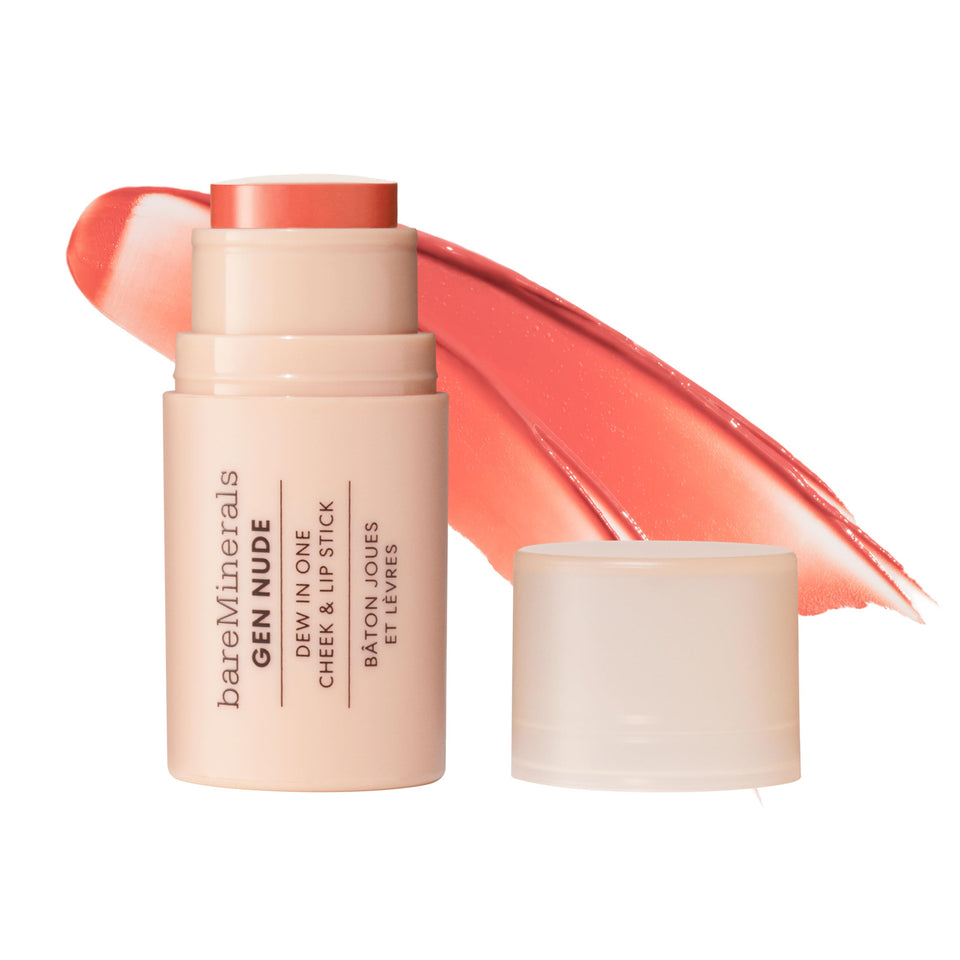 BareMinerals Gen Nude Dew in One Just Peachy lip swatch for hydrated color