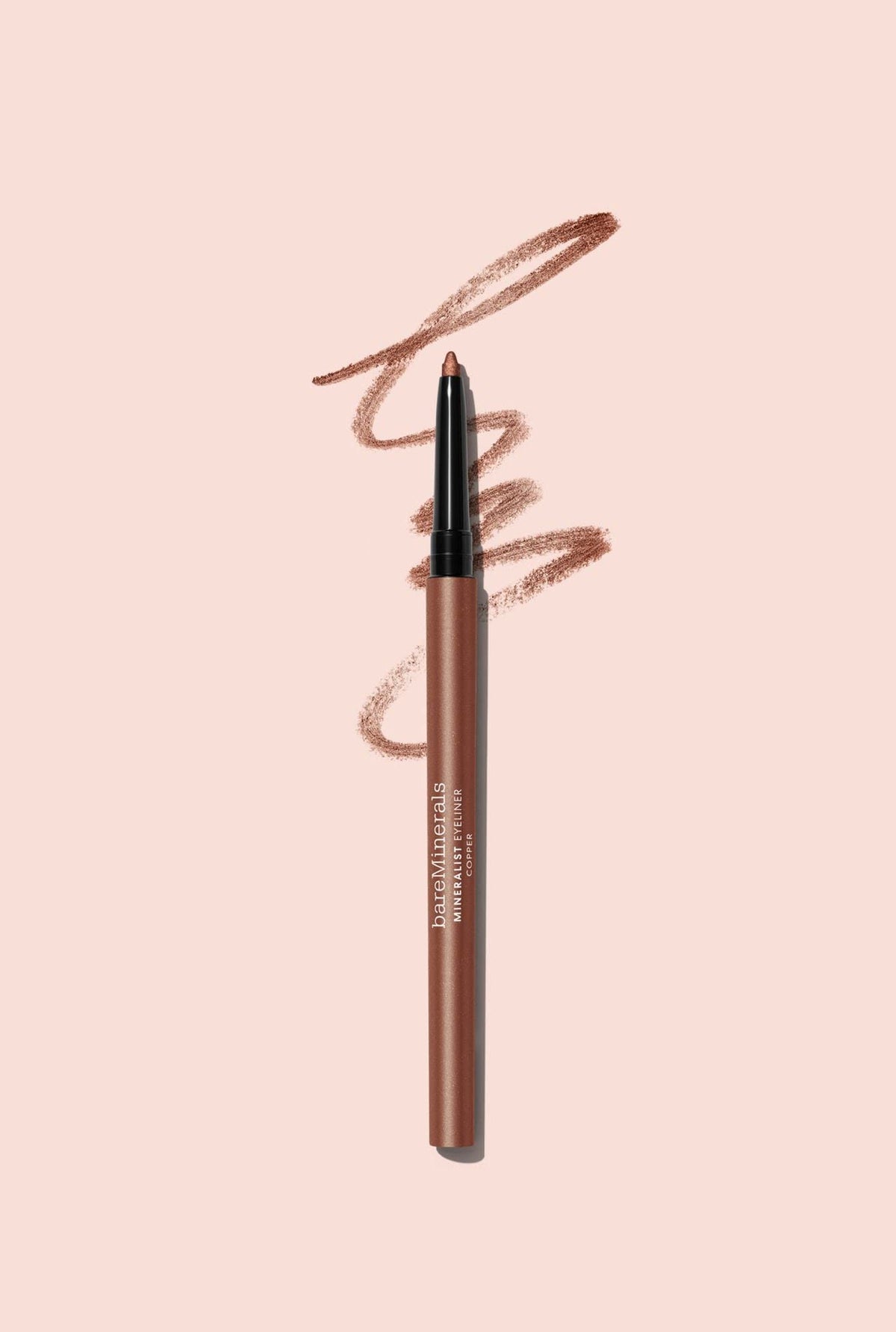 BareMinerals Mineralist Lasting Eyeliner copper application shows smooth blending before setting