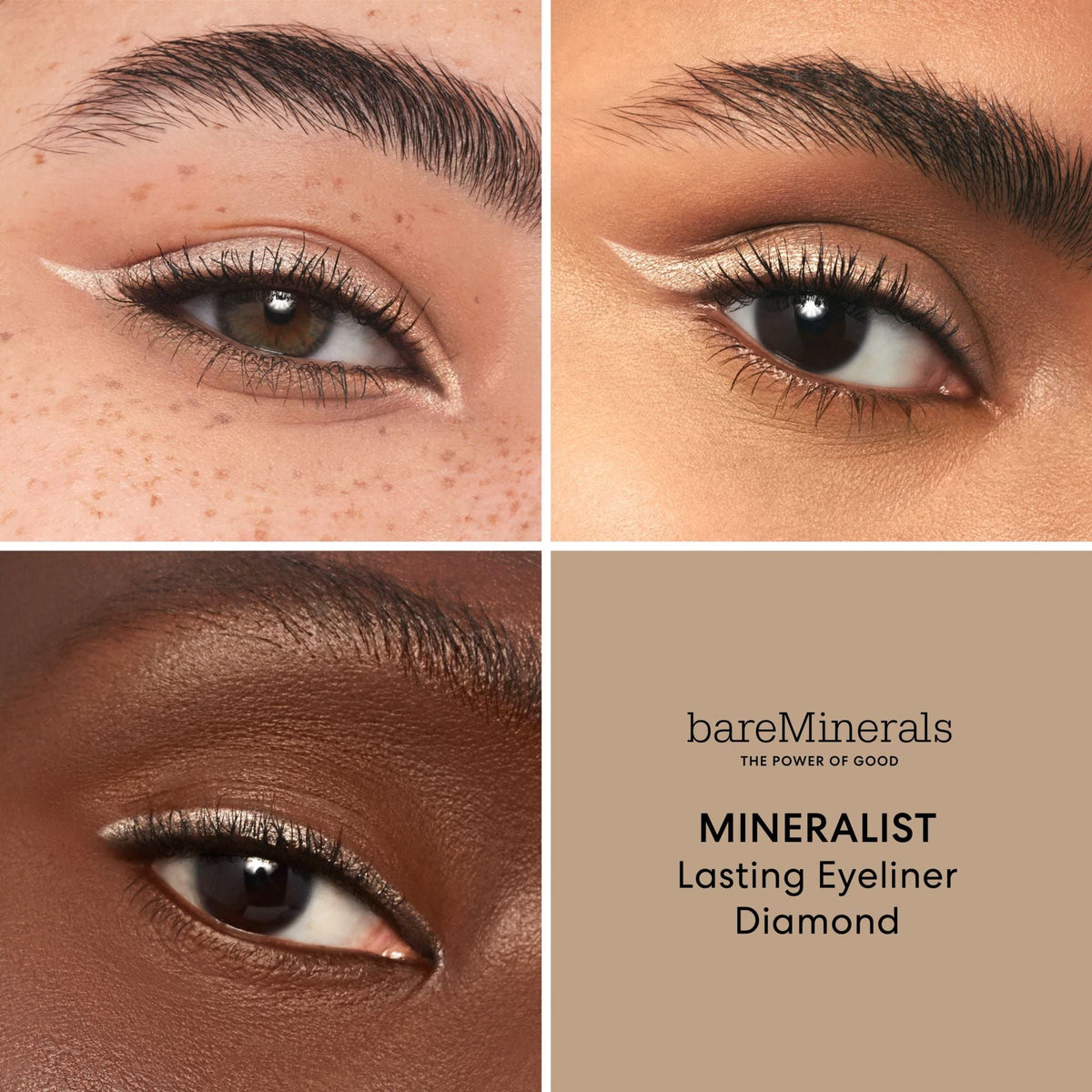 bareMinerals Mineralist Lasting Eyeliner Diamond rich pigment swatch shows vibrant, one-stroke color