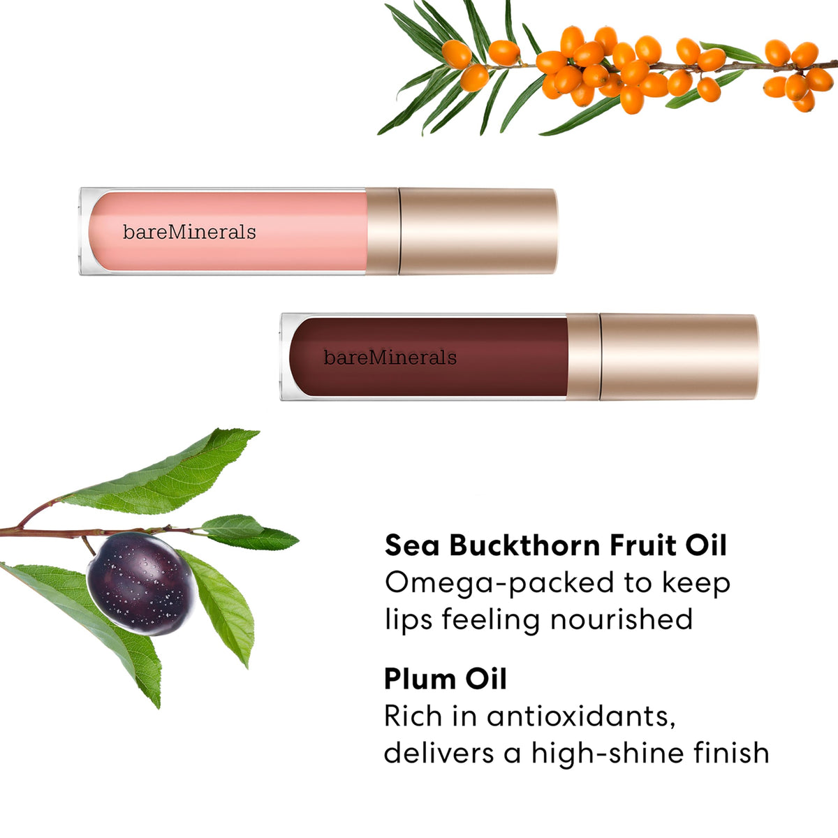 BareMinerals Mineralist Serenity Cranberry lip gloss-balm vegan formula with cold-pressed fruit oils nourishes lips