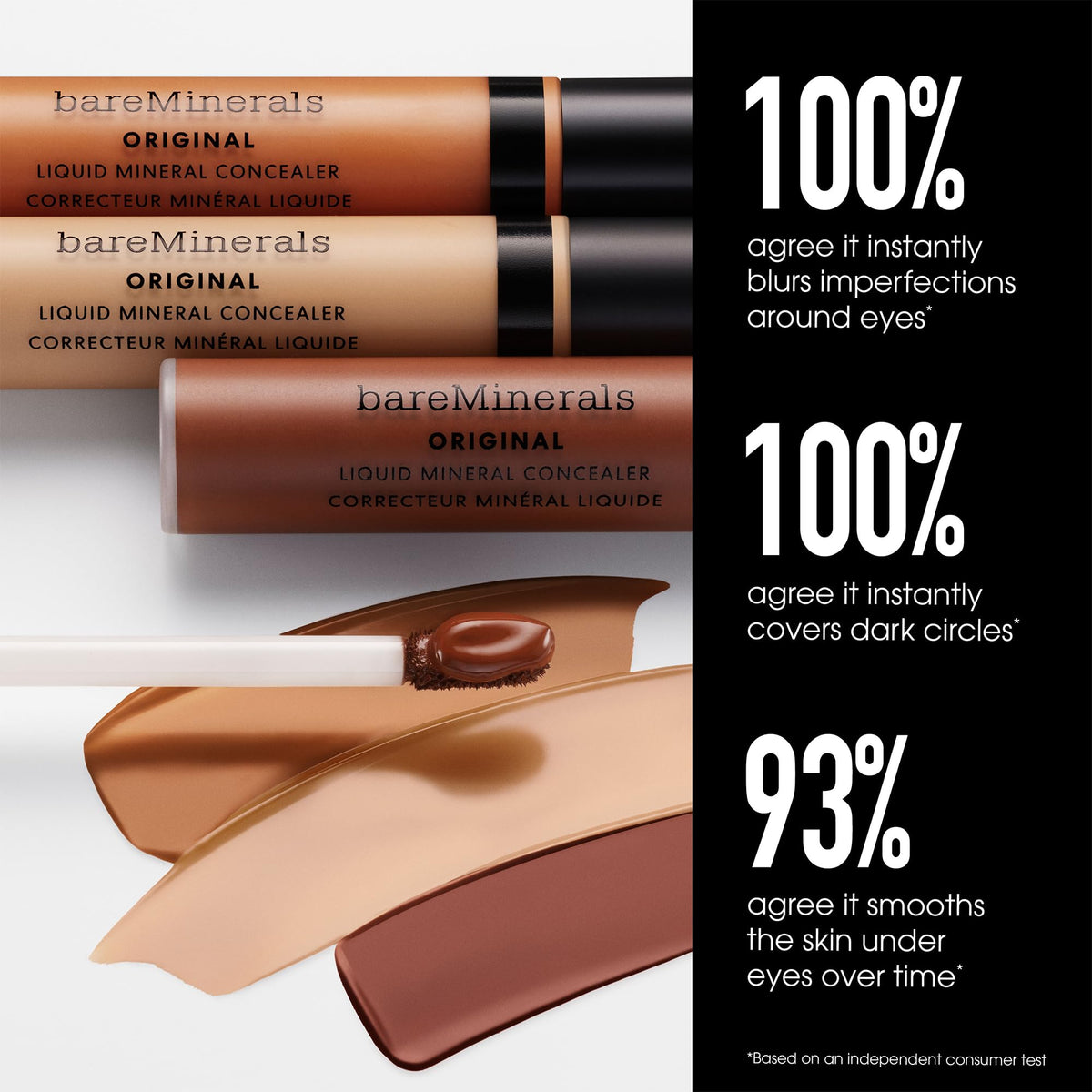 bareMinerals swatch shows buildable coverage for light to moderate needs.