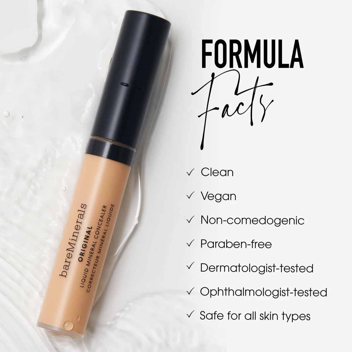 bareMinerals vegan formula free of talc and parabens for clean beauty.