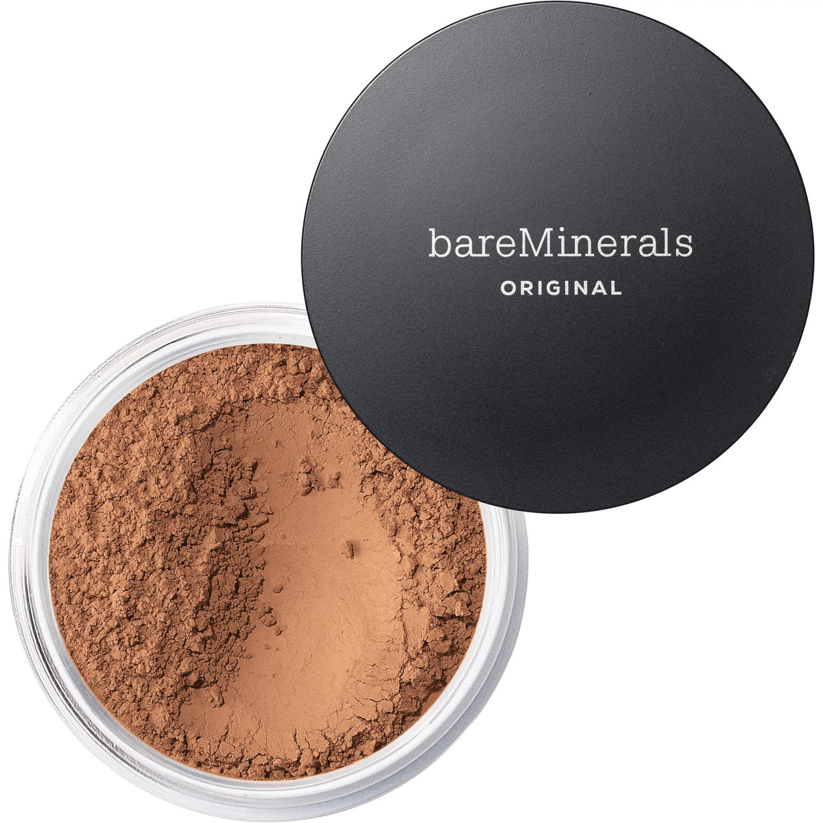 bareMinerals Original Loose Powder Foundation Tan19 compact demonstrates buildable coverage with a natural luminous finish