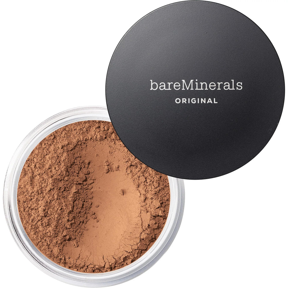 bareMinerals Original Loose Powder Foundation Tan19 compact demonstrates buildable coverage with a natural luminous finish