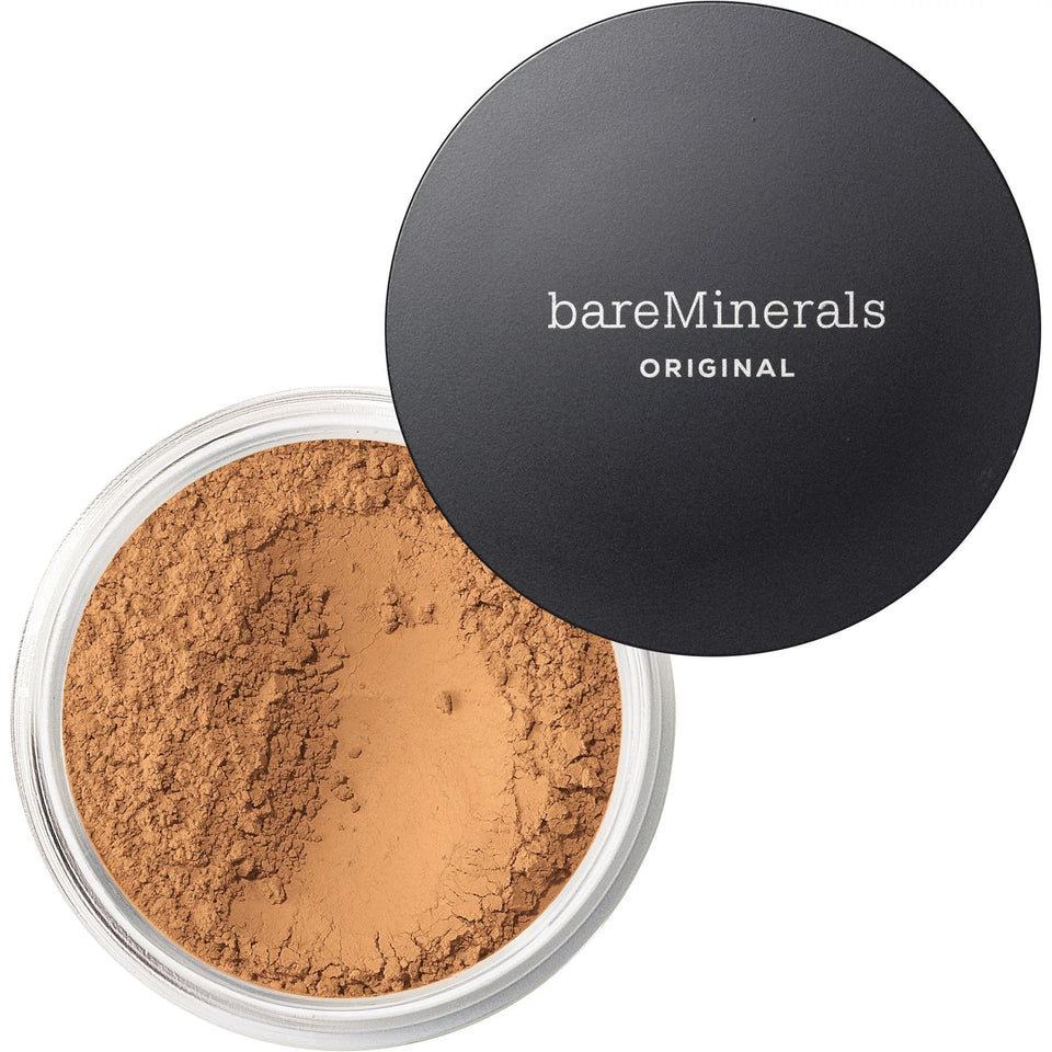 bareMinerals Original Loose Powder Foundation Warm Tan 22 packaging highlights clean talc-free formula.