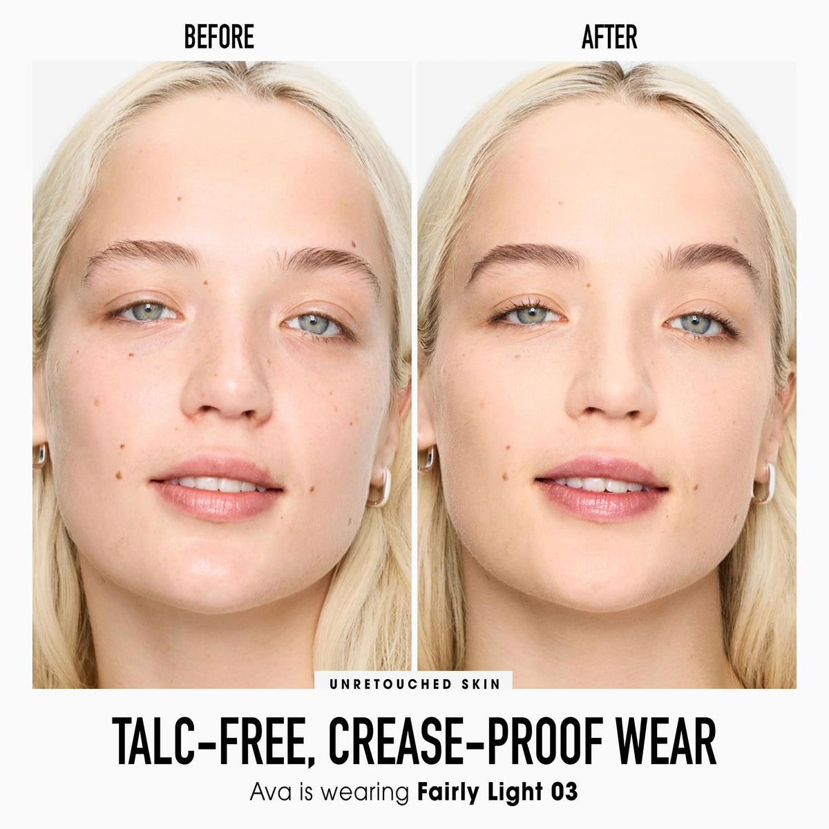 BareMinerals pressed powder texture close-up highlights talc-free formula.